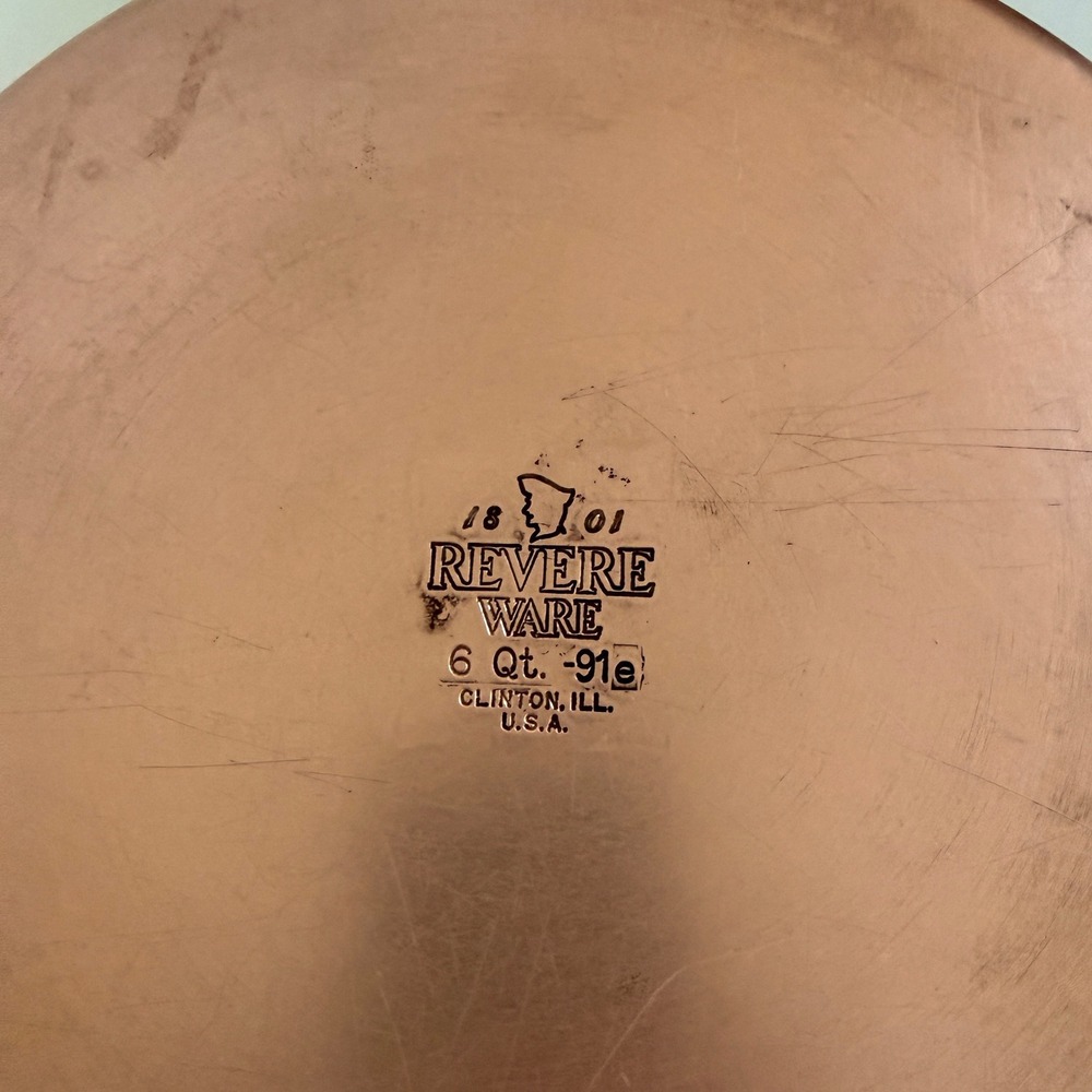 Vintage Revere Ware 6 Qt Stock Pot Copper Bottom Stainless Steel Lid Clinton IL - Picture 5 of 13